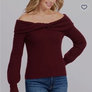 Astr Off-Shoulder Sweater in Rich Burgundy